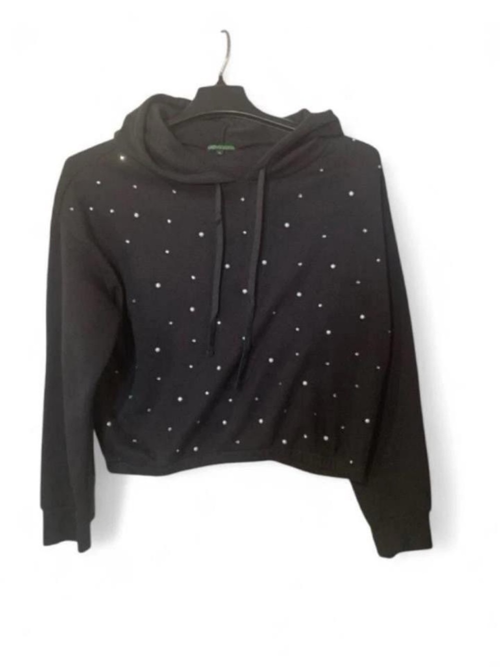 Goddess Black Pearl-Studded Cropped Hoodie